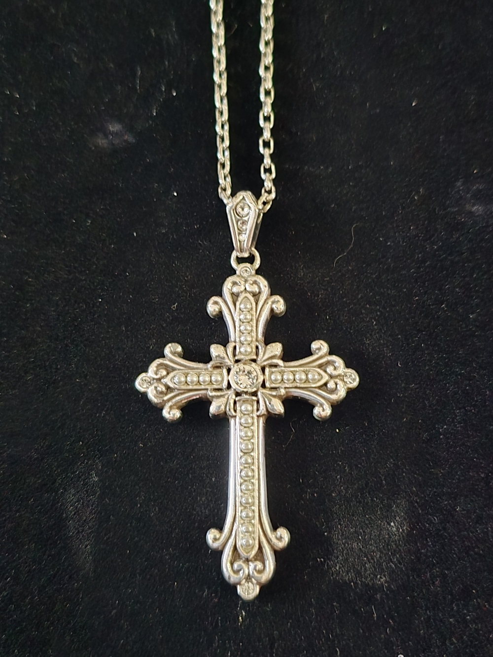 Brighton Silver-Tone Filigree Cross Pendant Necklace
